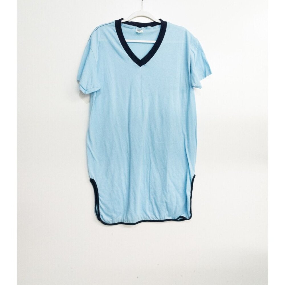 Ched by Anvil Womens Blue Polycotton Over Size Tee V Neck Short Sleeve One Size